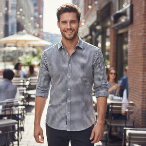 BANANA REPUBLIC Soft Wash Tailored Slim Fit Button Down Shirt S Grey Gingham